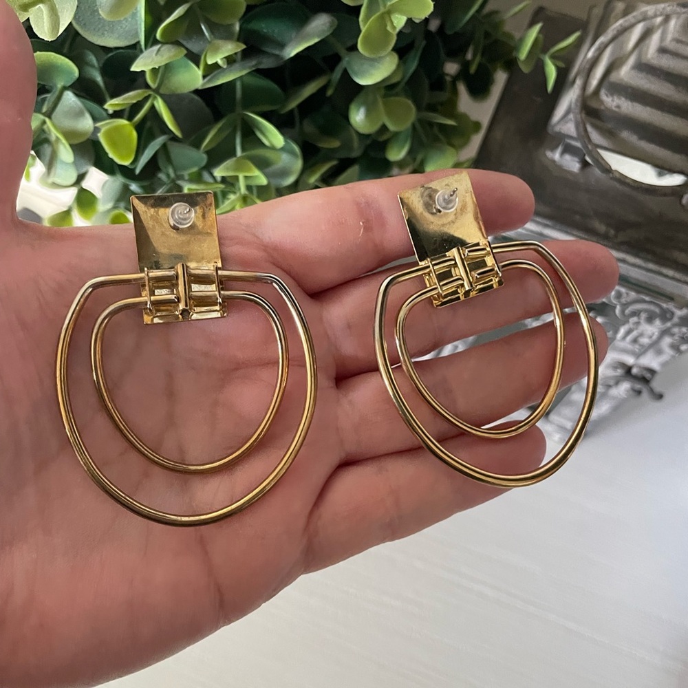 Vintage Geometric Round Stud Dangle Earrings Cont… - image 3